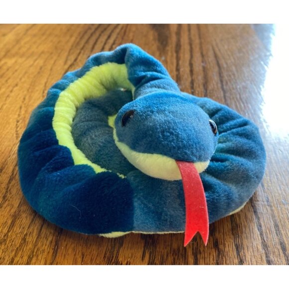 Ty Beanie Babies Hissy Plush Snake 1997 Blue & Green Polyester Fiber Collectible - Picture 3 of 8